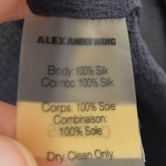 Alexander Wang 100% Silk Dark Blue Semi-Sheer Button Up Shirt Blouse Sz L - Picture 6 of 6